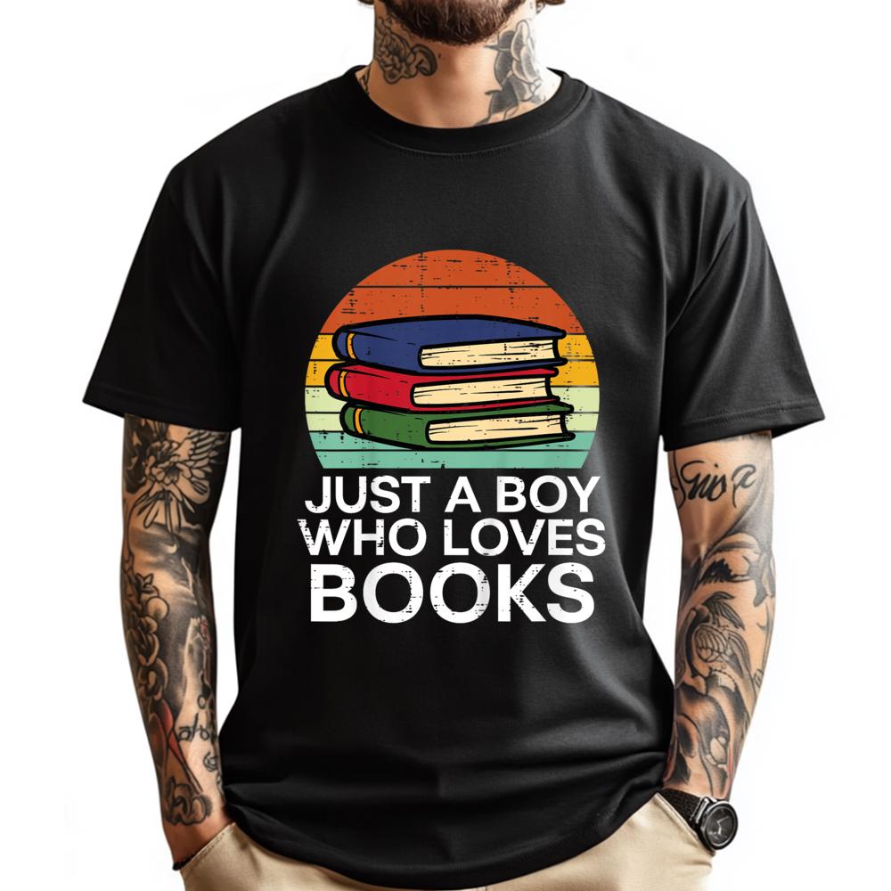 Kids Just A Boy Who Loves Books Read Reading Librarian Funny Shirts Clothes England Style
