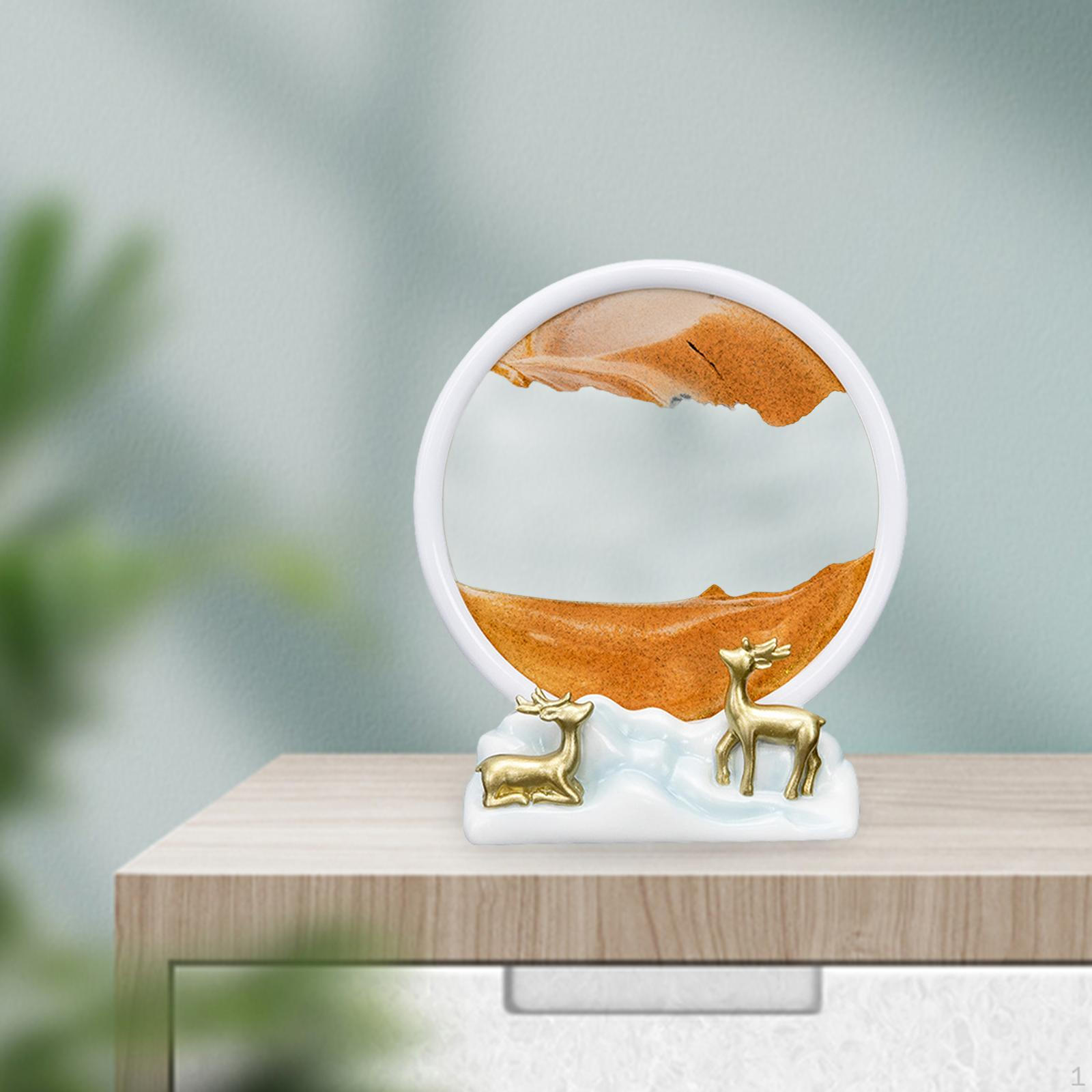 

Art Flowing Sand Painting Cafe Home Picture Scene Ornament Liquid Motion Desktop yellow 17.5x14.5x21