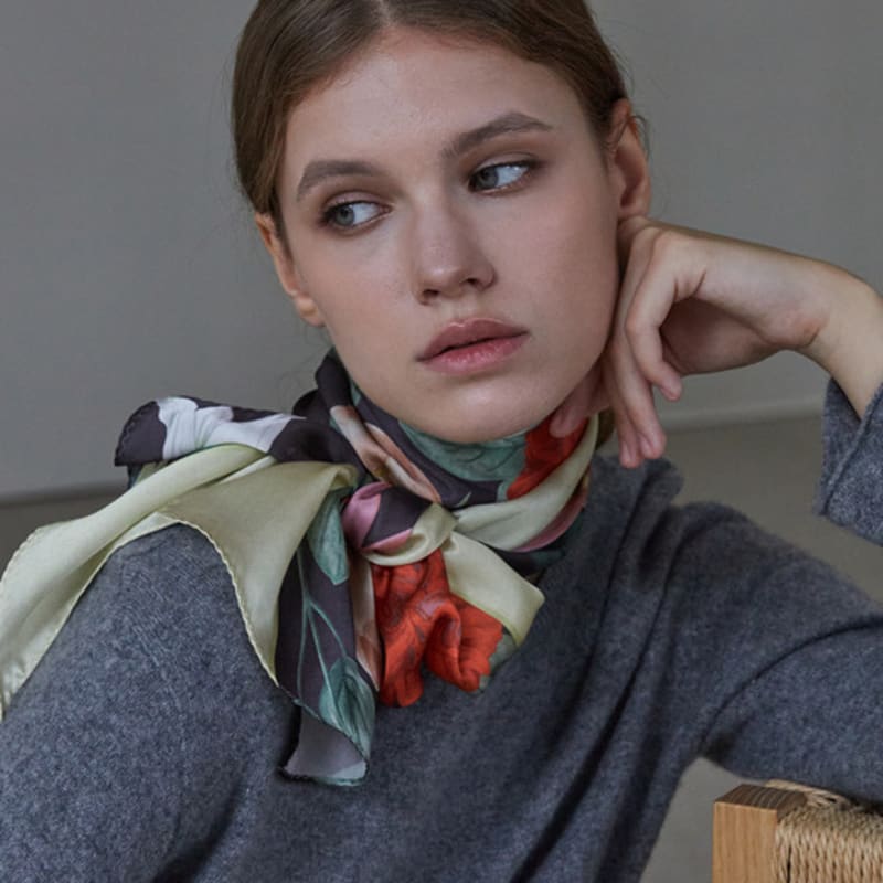 ANA MAISON Garden Deco Long Petit Silk Scarf [PML-1414]