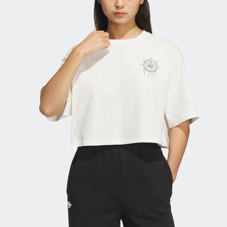 Adidas Originals Toc Graphic Tee Logo Embroidery Print Pattern Ribbed Crew Neck Loose Short Sleeve T-Shirt Women Tops Han-Jade-White IP1756