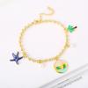 Gold-Plated Starfish Coconut Tree Flower Copper Bead Chain Bracelet Fashion for Women Girls Party Vacation Beach Jewelry Gift