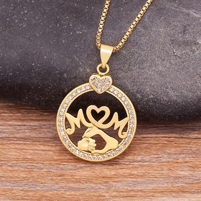 Nidin Ins Fashion New Creative Design Zircon MOM Letter Heart Shape Necklace Personalized Jewelry Party Accessories Gift