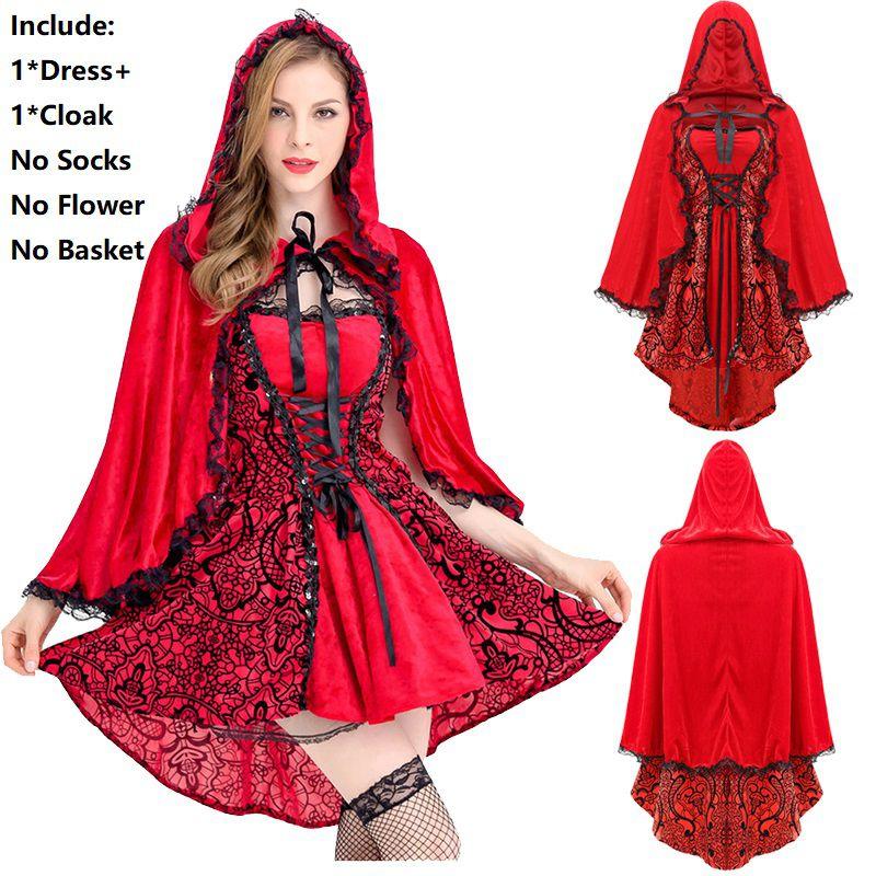 Elegant Gothic Red Riding Hood Cape Costume With Lace Up Details For Women And Girls