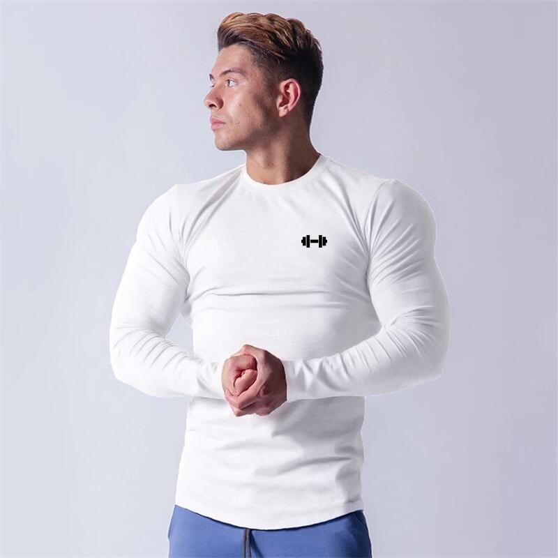 Muscleguys Autunm Mens Long Sleeve Running T-shirts O-neck Cotton Gym Clothing Slim Fit Sports T Shirts Bodybuilding Shirts Fitness Tees