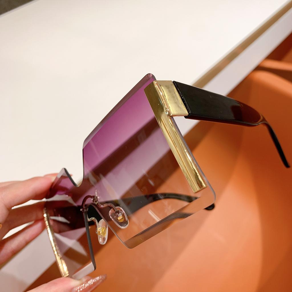 Fashion New Women Oversized Rimless Sun Glasses Vintage Gradient Tea Cool Sunglasses Ladies Uitravioler-proof