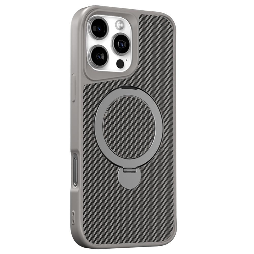 For iPhone 16 Pro Phone Case with Magnetic Kickstand TPU+PC Carbon Fiber Back Cover