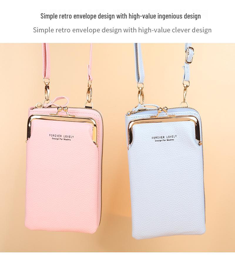 2022 Lychee Grain Solid Color Crossbody Shoulder Bag for Women - Korean Fashion Mobile Phone and Wallet Holder