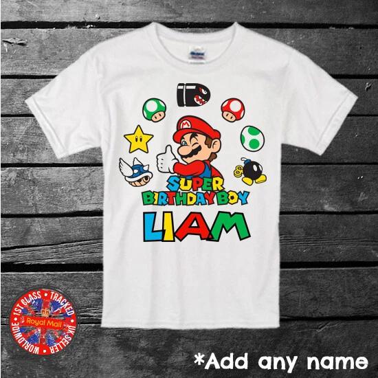 Super Mario Personalised Birthday Boy T-shirt Boys Girls Gift S