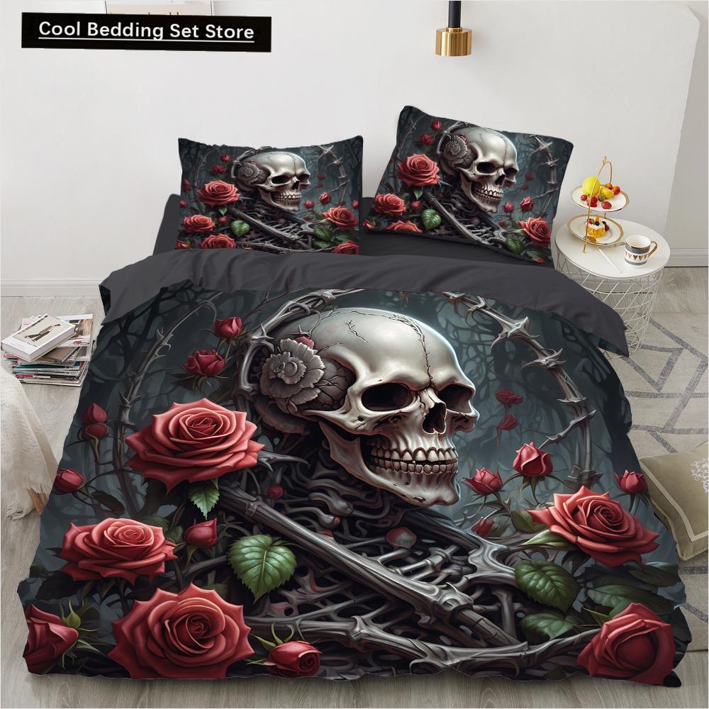Skull Wedding Cartoon Comforter Sets Bedding Set Double Queen King Twin Full Size Duvet Cover Set Kids Girls White Bed Linen