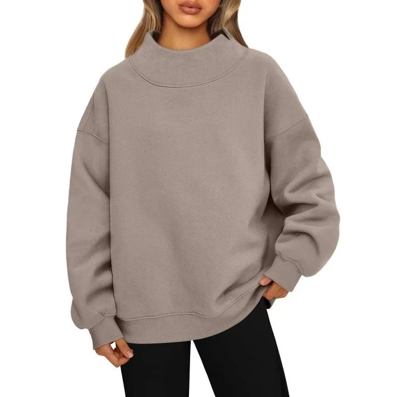 Women s Fleece Lined Long Sleeve Hoodie Sweatshirt Casual Comfortable Polyester Fiber High Collar Pull over Sportswear S