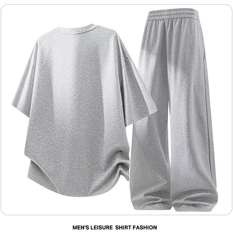 Men's Gray Short-Sleeve T-Shirt Set: Rebellious, Handsome, High-End Summer Casual Sportswear.