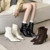 2025 Autumn New European and American Pointed Head Thin Heel High Heel Temperament French Fashion Sexy Lace-up Women's Short Boots
