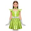 Girls Alien Cosplay Dress Metallic Hollow Out Flying Sleeve Back Zipper Ruffled Dress Gloves Robot Outfit