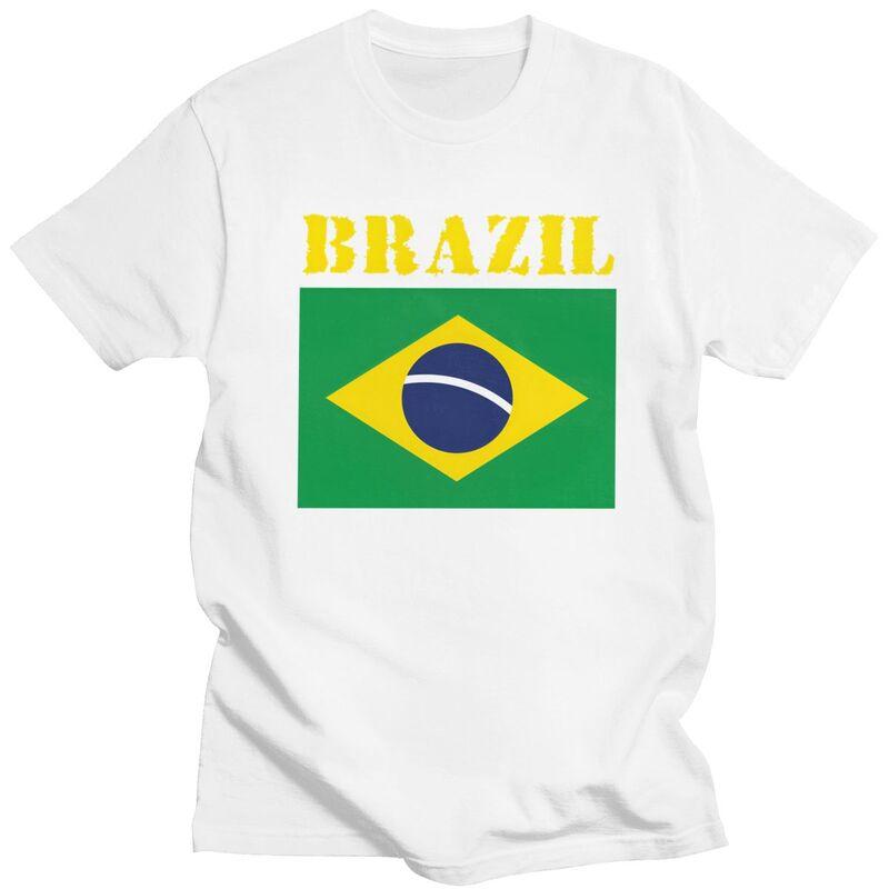 Custom Fashion Brazil Flag T Shirts Men Short Sleeve Tshirt Streetwear Tee Pure Cotton Slim Fit Tshirt Merch