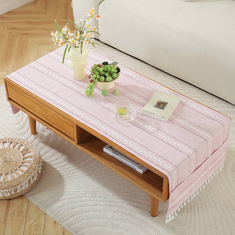 Nordic Home Modern Cotton Linen Rectangular Tablecloth With Non Slip Back For Living Room Decor