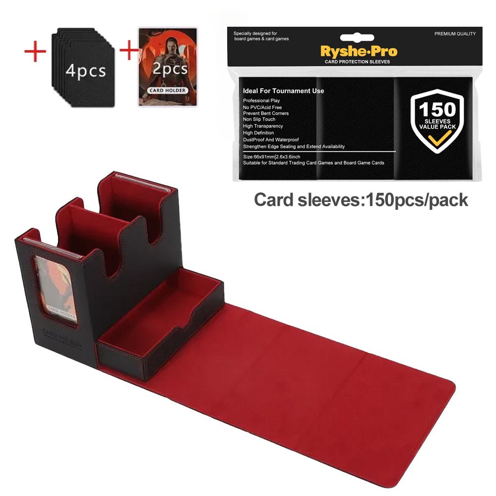 3 In 1 Commander Deck Box with 150 Premium Card Sleeves 66x91mm Trading Card Storage Box for MTG TCG PKM Cards with Dice Tray