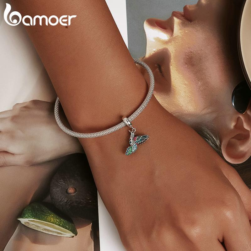 BAMOER Authentic 925 Sterling Silver Kingfisher Pendant Fit Women Original Bracelet or Bangle Fine Jewelry Gift