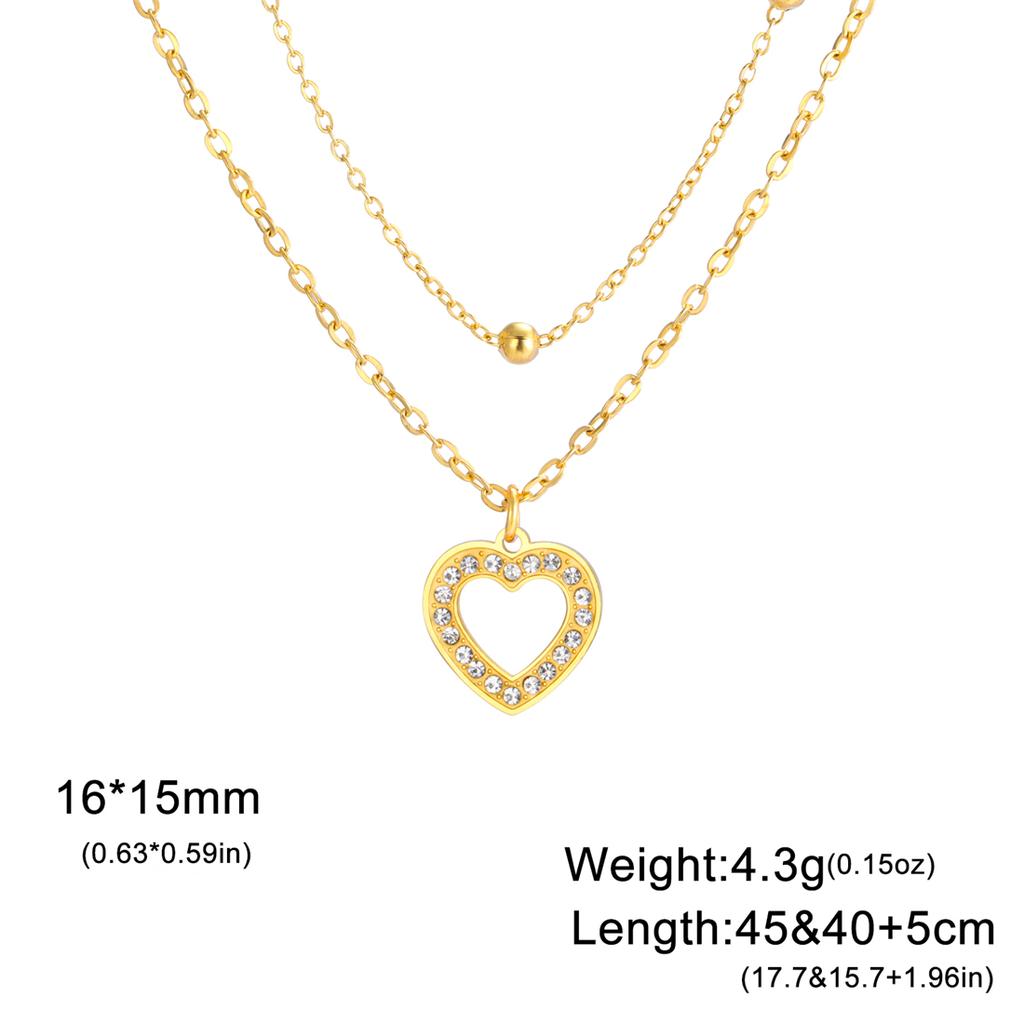 Rhinestones Heart Necklace for Women Stainless Steel Fashion Pentagram Star Pendant Chain Valentine's Day Jewelry Gift
