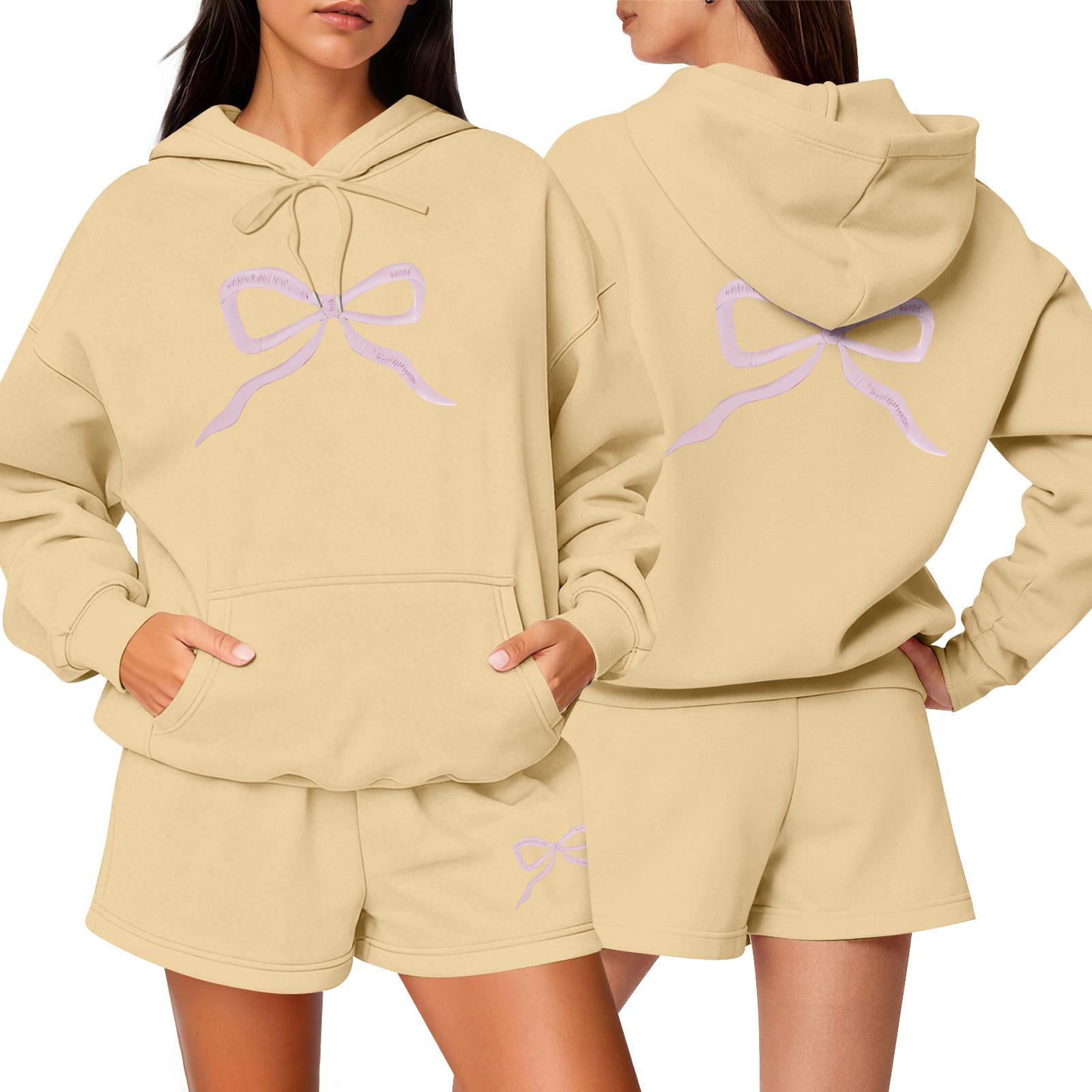 

Женский модный повседневный комплект с длинным рукавом, шортами и спортивным свитшотом с круглым вырезом L хаки