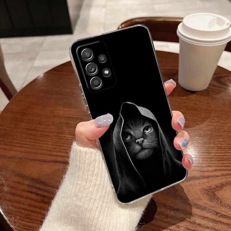 Black Cats Cute cat For Samsung Galaxy A55 Case A54 A52 A53 5G A15 A14 A13 A21S A23 A51 A34 A35 A33 A32 A72 A71 Phone Case Clear