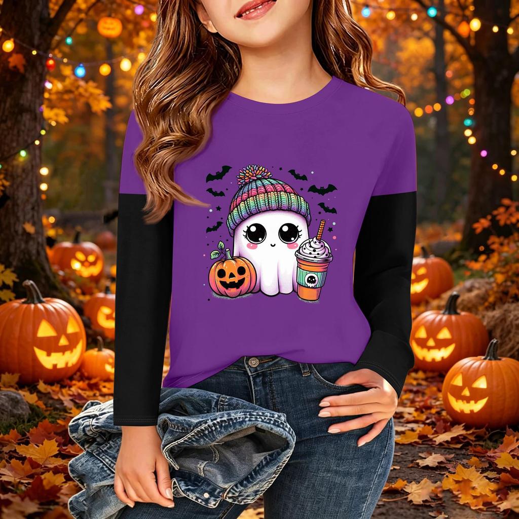 Kids' Halloween Printed Long Sleeve T-Shirt Casual Neck Top for Boys Girls