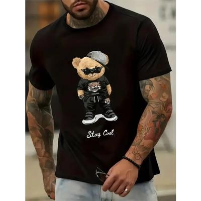 Cotton Cool Bear Print, Men's Pattern Cotton T-shirt, Summer Casual and Comfortable T-shirts Men's Clothing