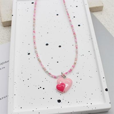Collier ras du cou en résine avec pendentif en forme de cœur et de fleur colorée pour amoureux coréens de style bohème, collier de perles de riz multicolores pour femmes et filles, cadeaux