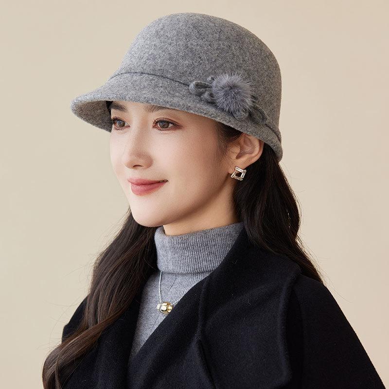 Autumn and Winter Basin Hat Retro Hepburn Style Bow Bucket Hat Ladies Elegant Woolen Fashion Basin Hat