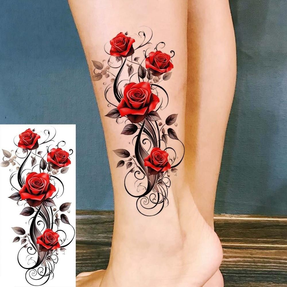 Long Lasting Rose Temporary Tattoo Flower Body Art Sticker Sweet Instant Decals Daily Use