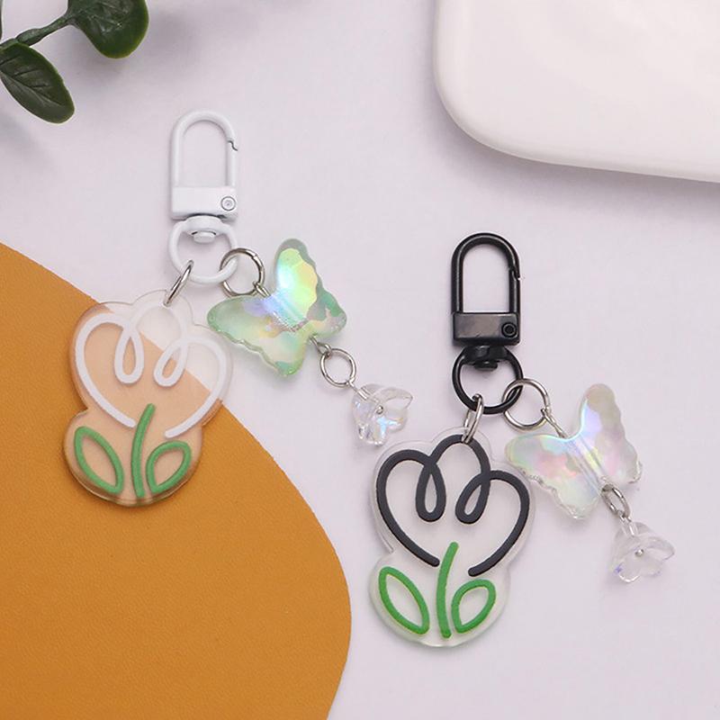 Akrylový barevný průhledný přívěsek na klíče s květinou v ins stylu, ozdoba na tašku