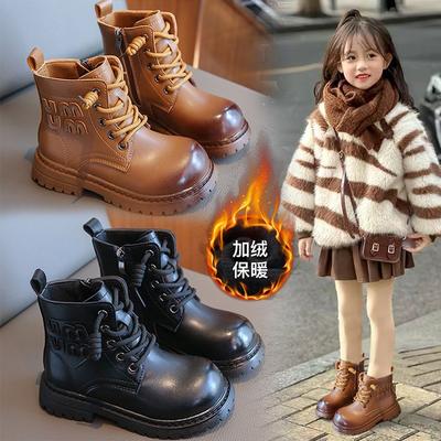 Girls Martin Boots British Style Two Cotton Short Boots 2025 New Autumn and Winter Velvet Boys Warm Cotton Boots Children's Leather Boots