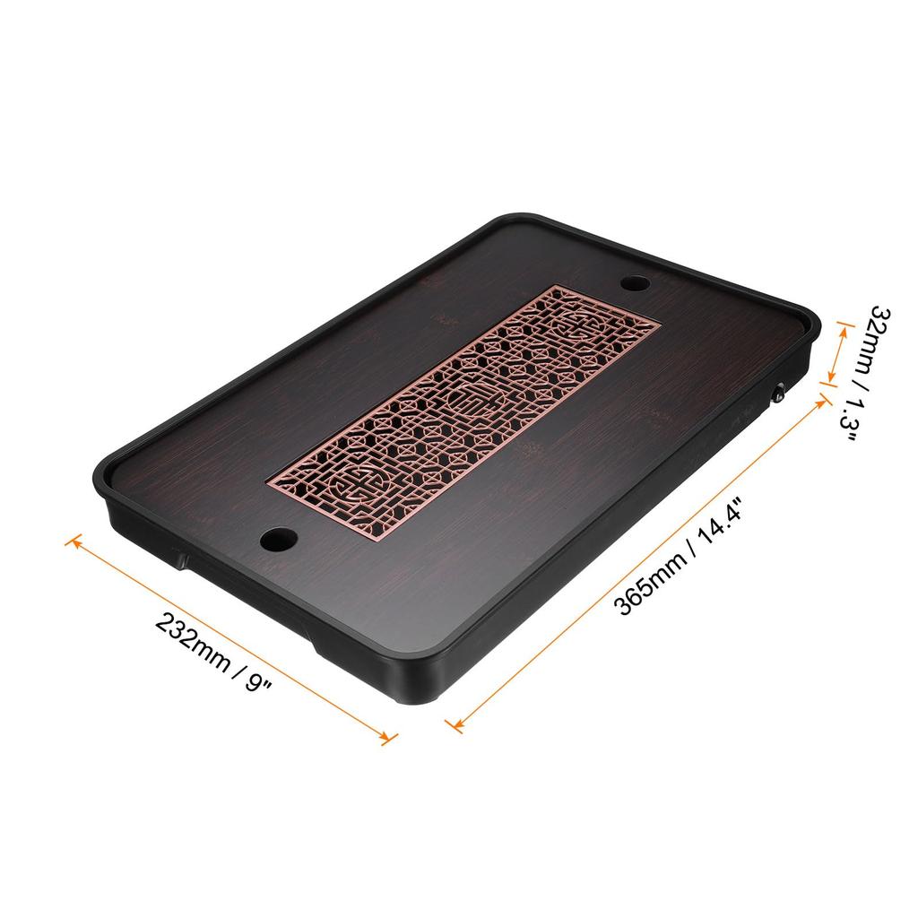 uxcell Bamboo Chinese Gong Fu Tea Tray, 14.4" Classic Carved Tea Tray, Bamboo Tea Table Furniture, Vintage Tea Set with Water Storage Box, Black