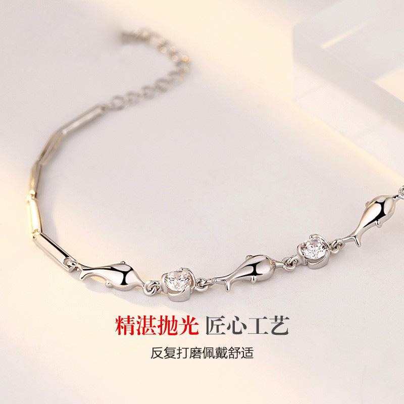 Dolphin Bay Lovers' Zircon Inlaid Copper Silver-Plated Bracelet for Women Fashionable and Stylish Korean-style Hand Accessories