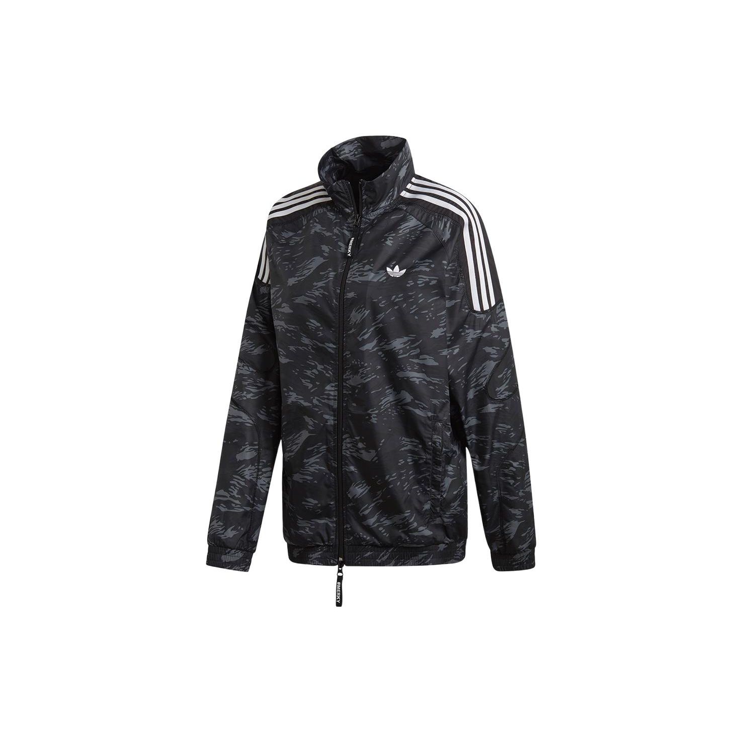 Adidas Originals All Over Logo Print Zip Up Long Sleeve Jacket Unisex jackets Black FI7154 XS