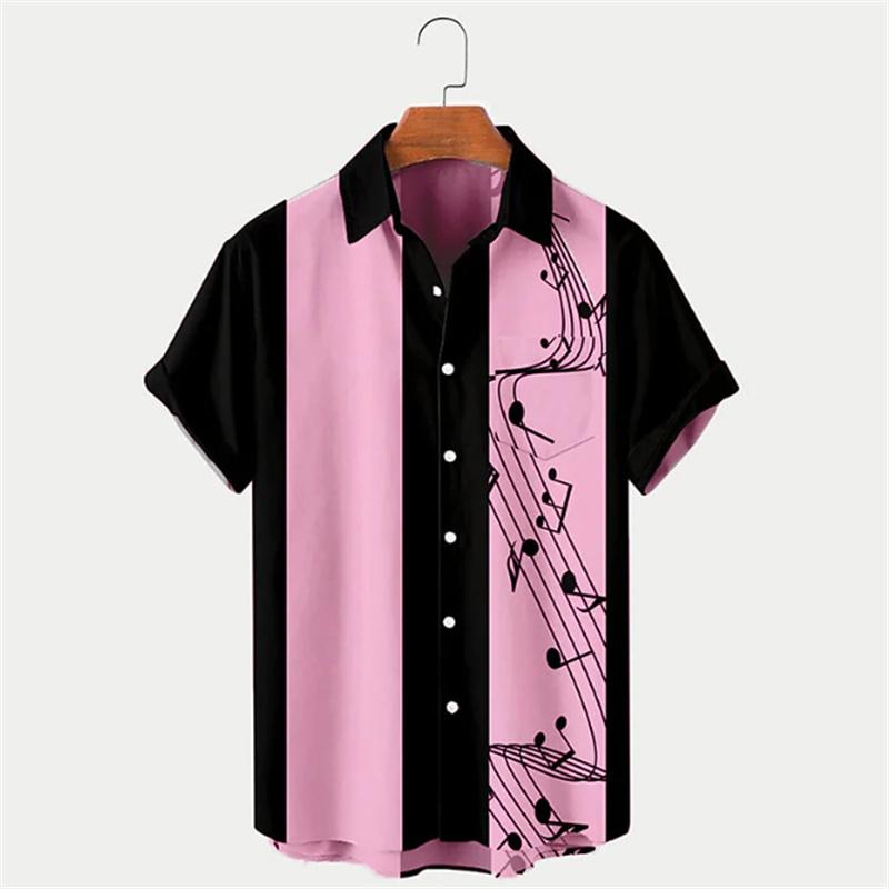 Men's Shirt Summer Hawaiian Shirt Pattern Print Music Notes Outdoor Street Short Sleeved Printed Clothing Fashion Designer