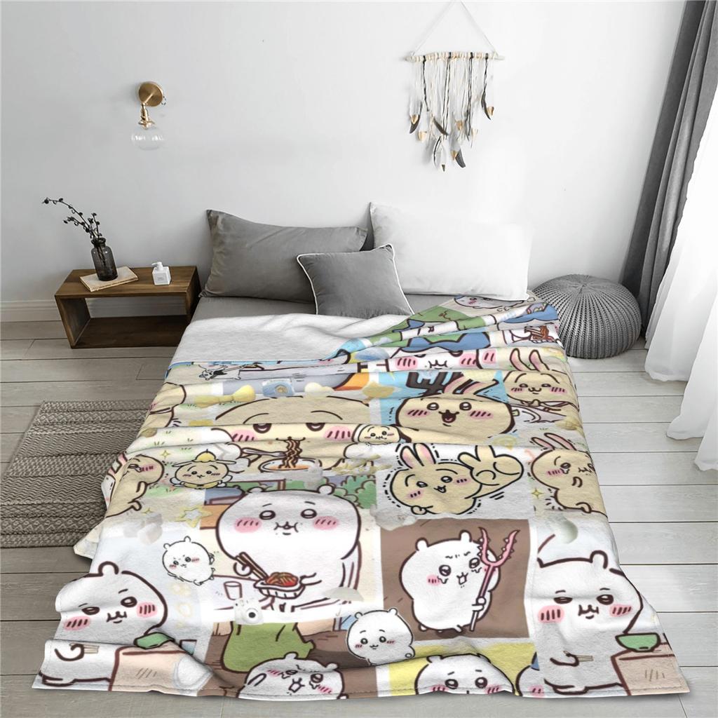 Cute Chiikawa Collection Warm Soft Blanket  Girls Boys Plush Throw Blanket Novelty Home Decor Flannel Bedspread Sofa Bed Cover