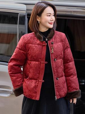 Spring Festival High-End Women's Stand Collar Cotton Jacket - Chinese Style Winter Wear for Middle-Aged Mothers