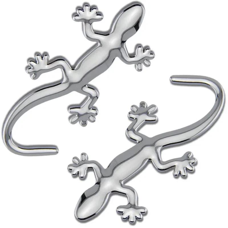 3D Car Gecko Shape Lizard Metal Badge Emblem Sticker Auto Body Panel Bumper Garnish Golden Silver Decal Universal Exterior Parts