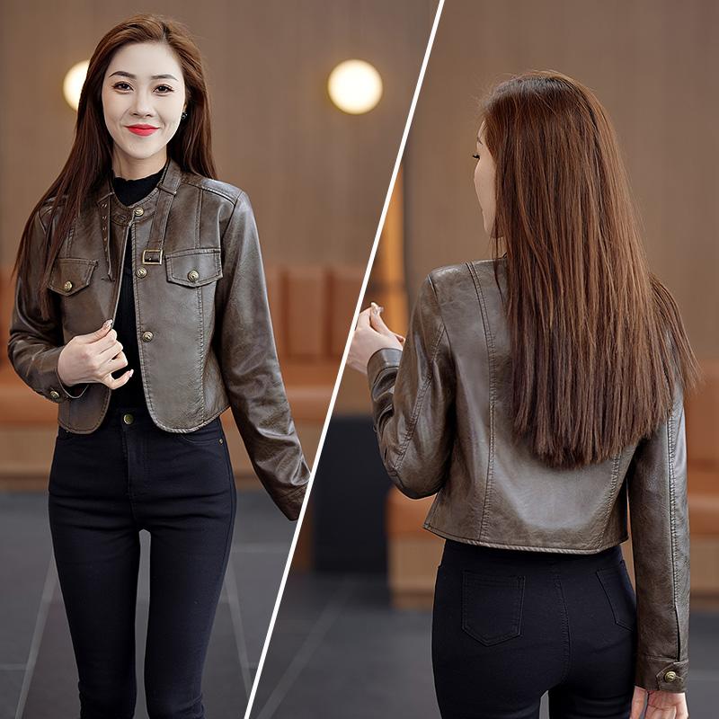 Jachetă de piele concepută pentru femei, jachetă scurtă cu talie înaltă, la modă, de primăvară și toamnă, jachetă subțire din piele europeană