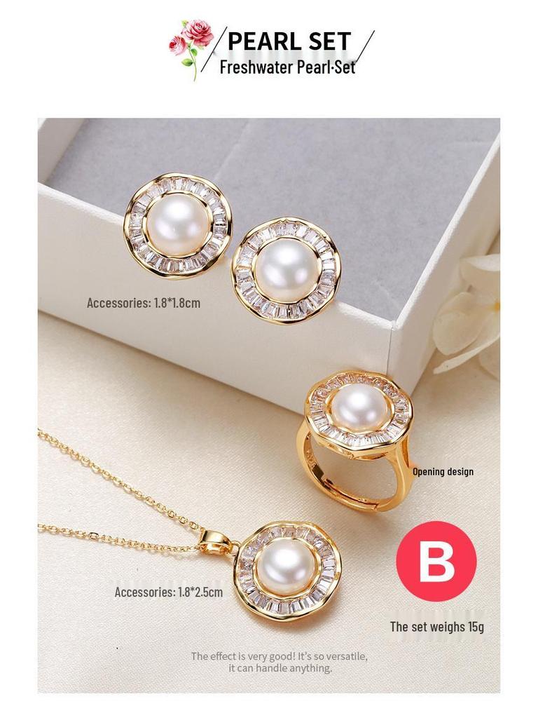 Pearl Necklace and Earrings Set with Freshwater Semi-round Pearls