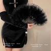 Ancient Style Feather and Lace Cheongsam Fan - Retro Chinese Hanfu Dance Accessory.