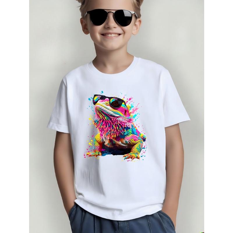 Boys Cool Lizard With Sunglasses Print Crewneck Short Sleeve Tee 110 белый