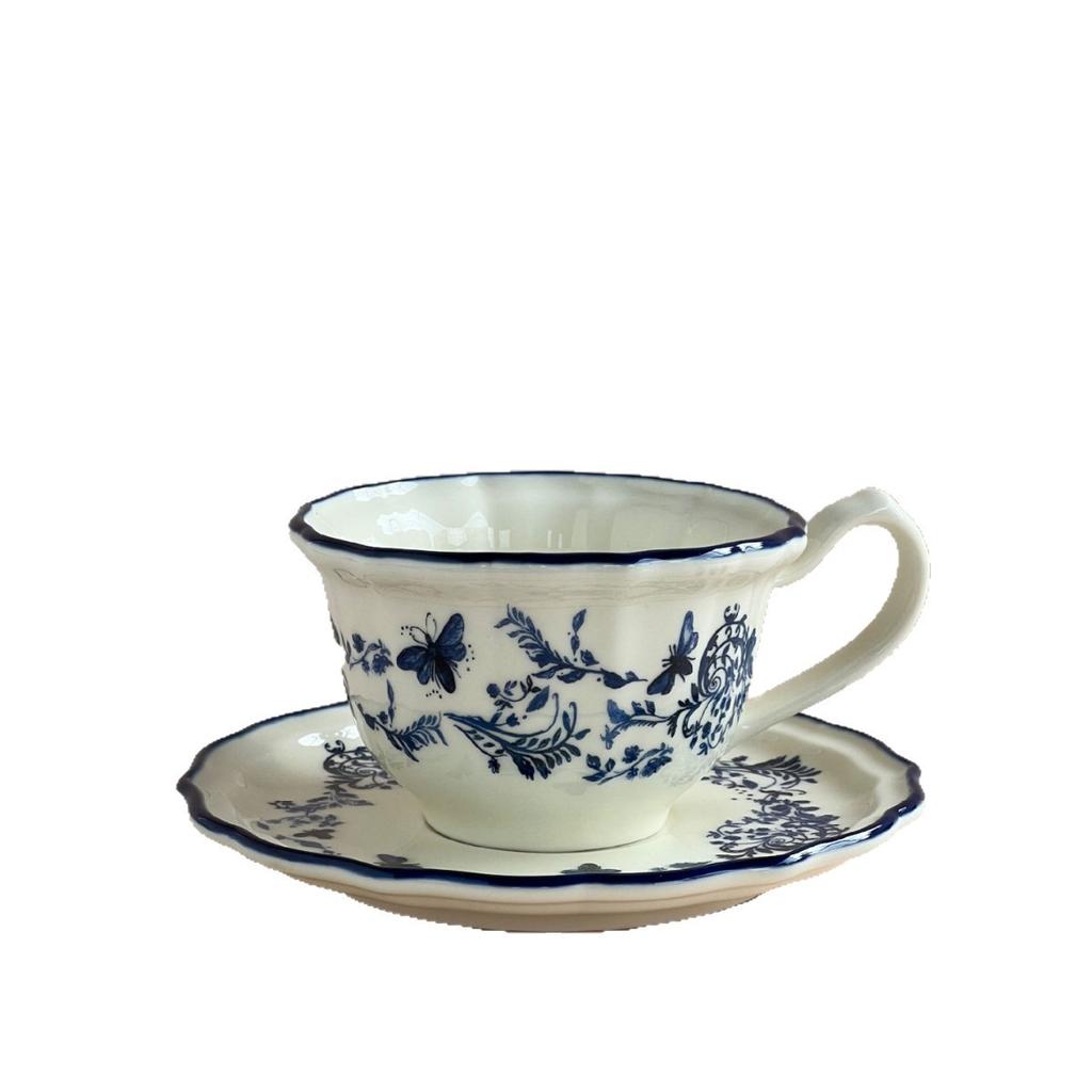 French Blue And White 8-Inch Plate Plate Rice Bowl Coffee Cup Plate Tableware Set Household Gift Tableware Light Luxury Retro