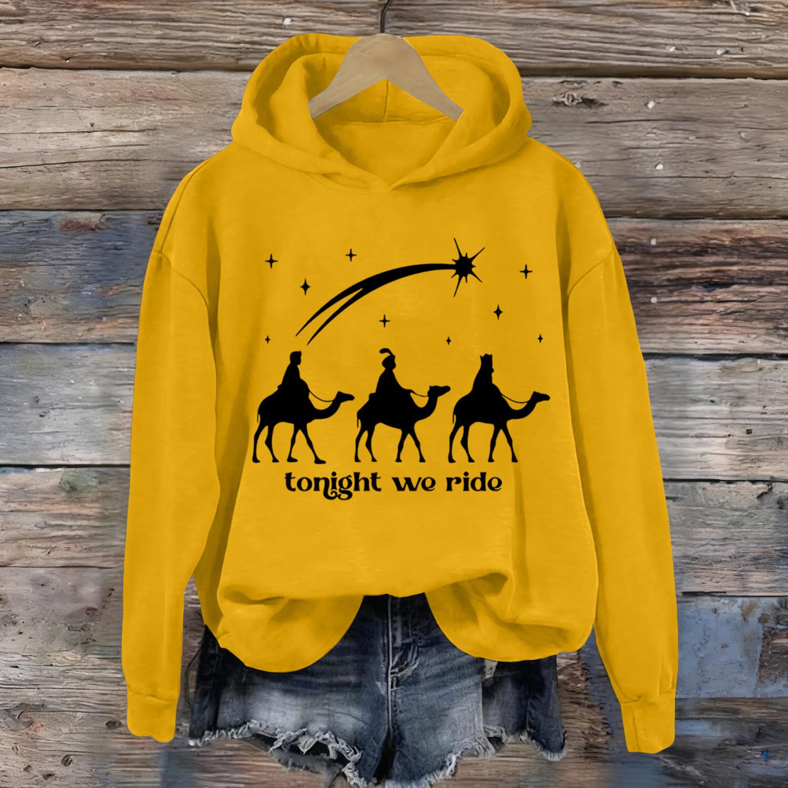 

Жіночий повсякденний світшот з капюшоном та принтом, довгий рукав XL жовтий