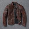 Chinese Size Vitnage Red Brown Men Leather Jacket Cowhide Leather Motorcycle Style Genuine Cow Jackets for Men Autumn