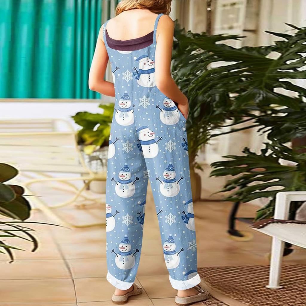 Women's Jumpsuit Halloween Print  Casual Loose Vintage Shoulder Strap Cotton Linen