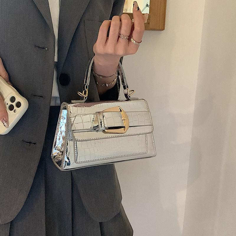 Patent Leather Handheld Small Square Bag 2024 New Texture Stone Pattern Single Shoulder Fashionable Crossbody Bag for Women