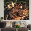 Waldbibliothek Wandteppich Baum Bücherregal Wandteppich Fantasy Vintage Baumhaus Wandteppiche Wandbehang Dekoration Für Schlafzimmer Studentenwohnheim