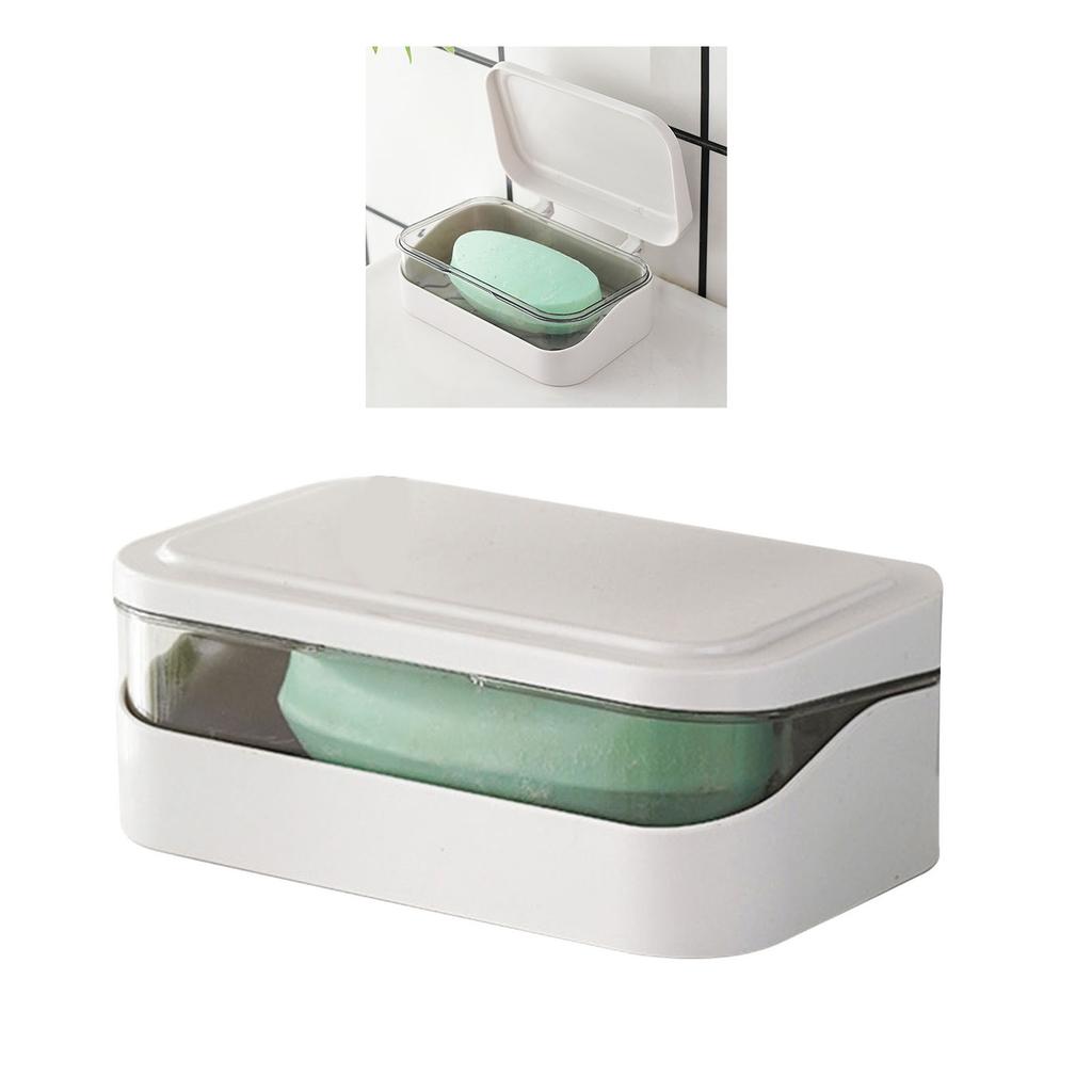 Seifenschale PP Abnehmbarer Abtropfer Tragbarer Seifenhalter Behälter mit Deckel für Küche Bad Reise Weiß