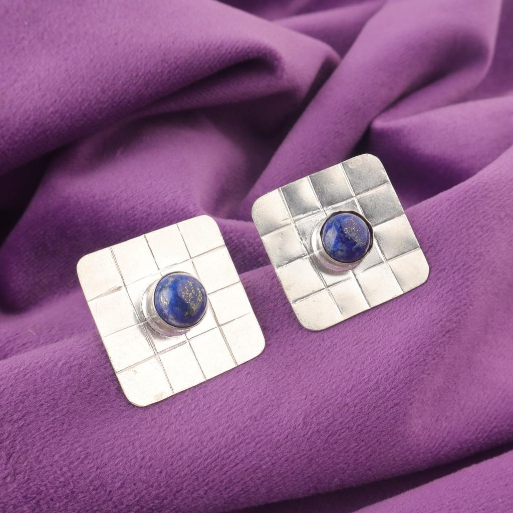 Round Lapis Lazuli Gemstone Sterling Silver Friendship Day Stud Earrings Jewelry EE-146-31